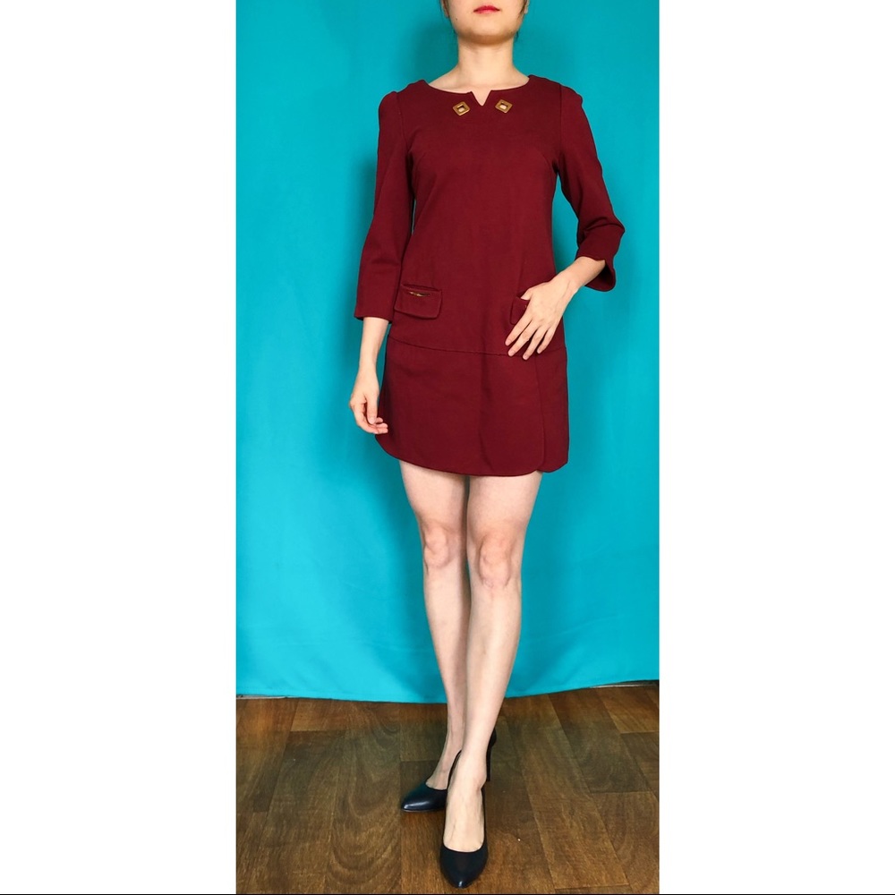 3/4 sleeves red straight dress BOGO